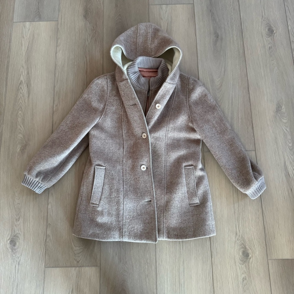 Surrey Classics Vintage Tan Hooded Pea Coat Mid-Length